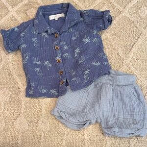 Baby toddler boys button down summer shorts set